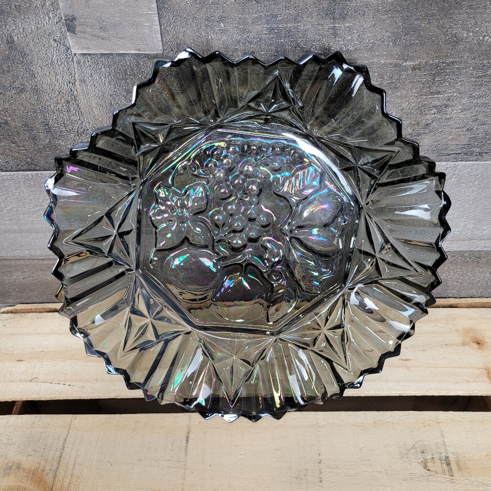 Federal Carnaval Glass Pioneer-Smoke Crimped Fruit Intaglio Pattern Bowl